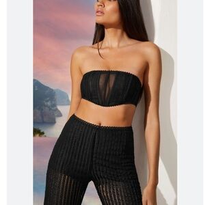 NWT Charo Ruiz Fhary Black Strapless Sheer Bustier Top in Black Sham Size Large